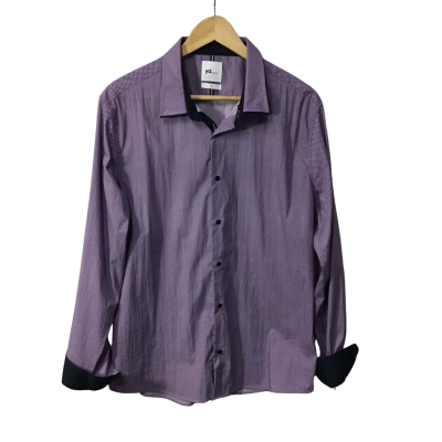 Yd. Mens Size XL Purple / White Pattern Slim Fit Long Sleeve Shirt