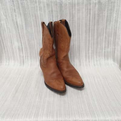 Cactus Wrangler /Tan Brown Leather /Old West /Cow Girl /Rodeo /Boots Size 8C 