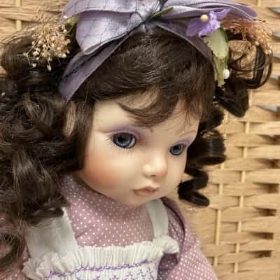 1991 Vintage Shy Violet Porcelain Doll Kay McKee Collectable Birthday Girls Ladies Country Certificate of Authenticity Present 