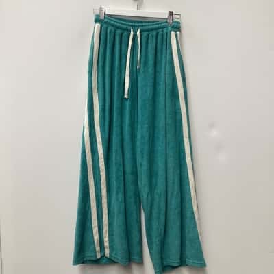  Womens  Size M terry toweling Tracksuit Pants Turquoise with double white stripe 