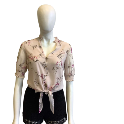 Forever New Women's Size 4 Short Sleeve Front Tie Top Floral 