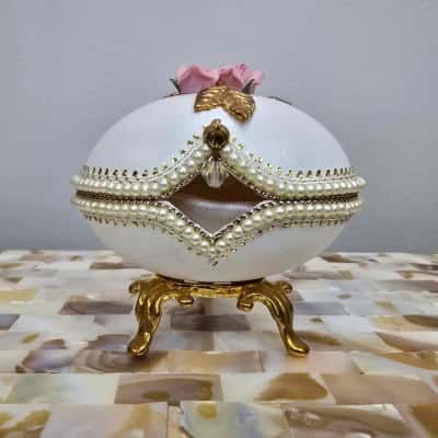 Vintage Faberge Style Real Egg Ring Box 