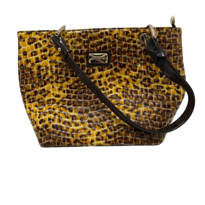 Modapelle Womens Leather Handbag Animal Print/Brown/ Gold 