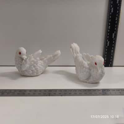 White Alabaster Bird Duo Ornaments As Is 