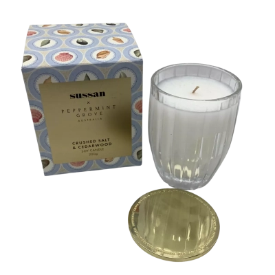 Crushed Salt & Cedarwood 200g Soy Candle Sussan x Peppermint Grove Gift Boxed  RRP $34.95      (Brica)