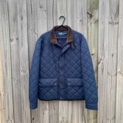 Mens Polo Ralph Lauren Size L Winter Hunting Jacket Navy Blue / Brown