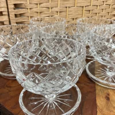 VINTAGE Set of 6 Crystal Dessert Bowls Diamond Cut Body Half Coin Edging Wedding Birthday Formal Collectable 