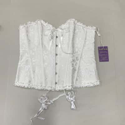  Hurly Burly - Womens Jacquard Overbust Corset with Lace-up Back and Front Busk closure - Size: XXL - White 