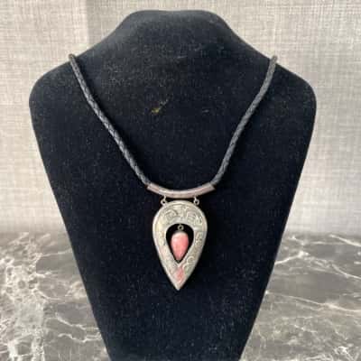 Teardrop Pendant on Braided Black Necklace