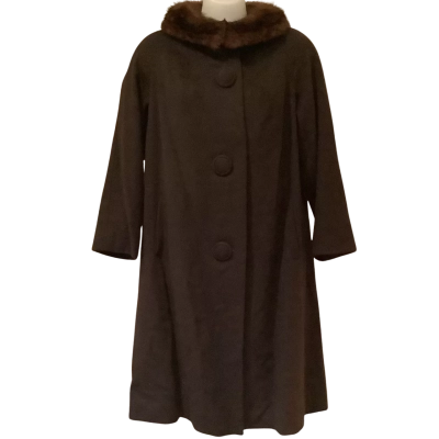 Vintage** John Stephen.  Pure Wool Faux Fur Collar Coat. Chocolate Brown. 
