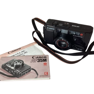 Vintage Canon AF35M 35mm Point & Shoot Film Camera w/ Original Manual – Power Tested