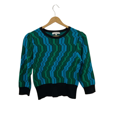 Veronika Maine Womens  Size S 3/4 Sleeve Top Blue / Green 