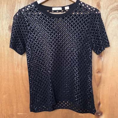 Sass & Bide Black Sequin Mesh Top Size XS
