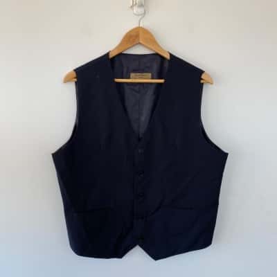 Anika Tailor Navy Blue Suit Jacket Vest Size L 