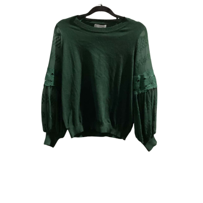 Yours truly Womens  Size 12 Crew Neck Jumper Bottle Green with Sheer Lace Sleeves RRP $64.99