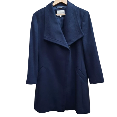SPORTSCRAFT Size 16 Navy Blue Pure Wool Coat with Size Zip Fastening Sits Slightly Above The Knees