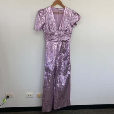 Collective The Label Metallic Lilac Purple Plisse Short Sleeve Jumpsuit  Size 8 