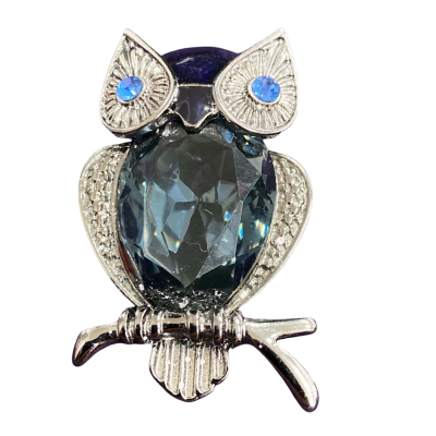 Owl and grey/bluecrystal  Womens Brooch 5cm