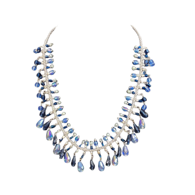 Vintage Avon Fashion Womens Beaded Necklace / Earrings Blue Matching Set with Box 