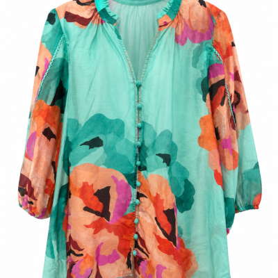 Virtuelle Aqua Floral Lyocell Linen Blouse – Size 20