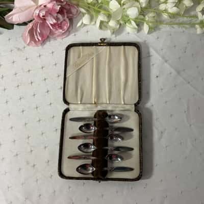 Vintage Grosvenor Set of 6 Decorative Pattern EPNS Teaspoons in Original Case