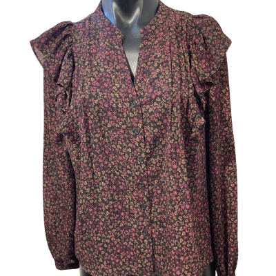 Tokito Womens  Size 12 long sleeve Blouse Black  / Brown / Floral / Maroon 