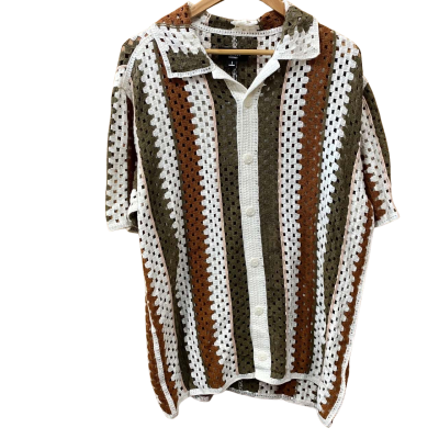 Kenji Striped Crochet-Style Shirt Size L