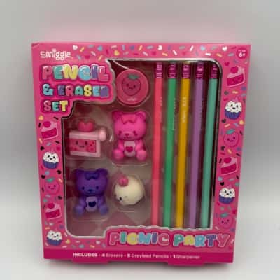 NEW - Smiggle Pencil & Eraser Set - Pencil Party 