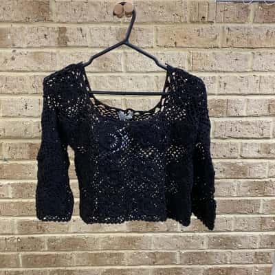 Naked gypsy Womens TOP KYLO CROCHET BLACK Size S 