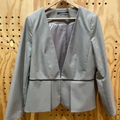 Basque Women's Size 14 Grey Peplum Jacket with Black Piping