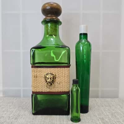 Bundle Of Vintage Green Glass Bottles