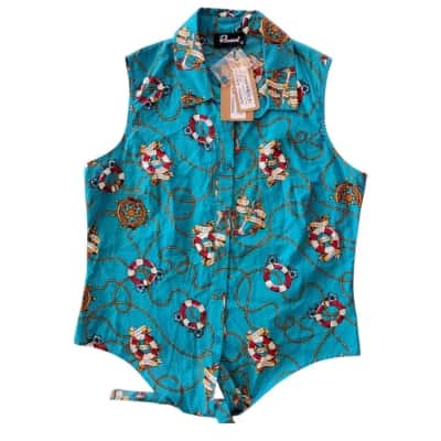 Revival Womens Size 12 Blouse / Sleeveless Top nautical tattoo pattern sea Green  new with tag