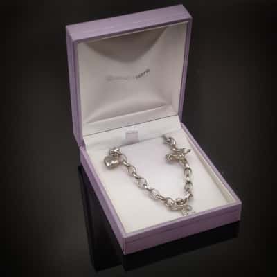 Immaculate Italian Silver Bracelet 925 18cm Includes Dachshund, Heart & C.Z. "C" Charms