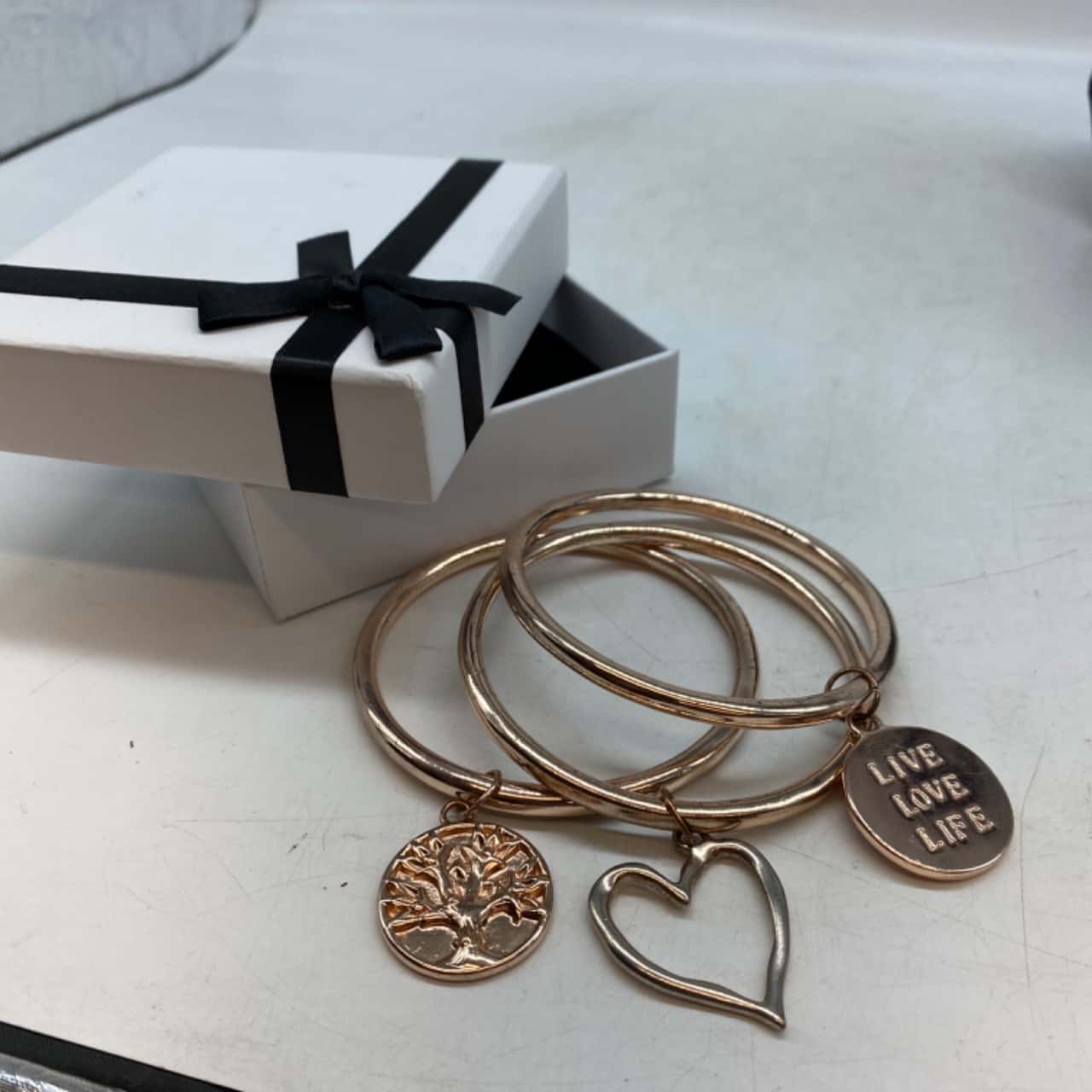 Heavy Rose Gold Tone x 3 Bracelet set see description for details. In presentation box.OC1581016