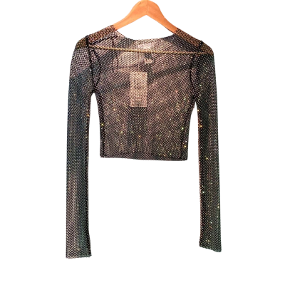 Zara Womens  Size S Cropped Top / Long Sleeve Top Black  / Multicoloured 