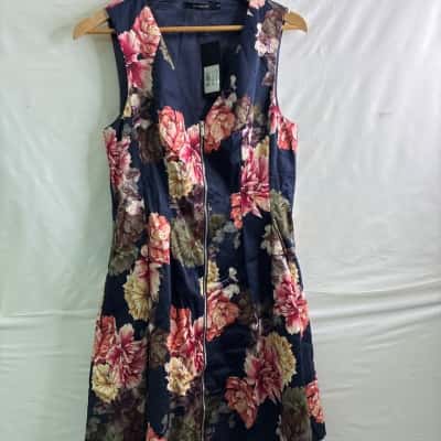 Portmans Womens  Size 12 Midi Dress Floral / Navy Blue 