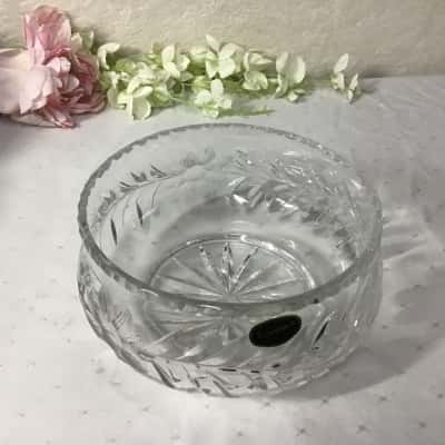 Vintage Decorative Pattern Bohemia Hand Cut Lead Crystal Bowl 