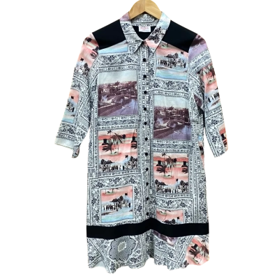 Leona Edmiston White/Patterned Shirt Dress Size 3