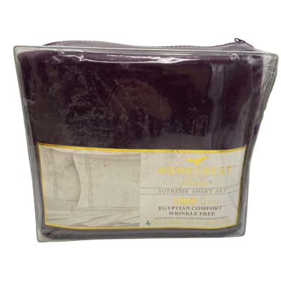 BNWT Homecrest Luxury King Size Wrinkle Free Egyptian Comfort Sheet Set Plus 2 Pillowcases Plum Colour.   SR