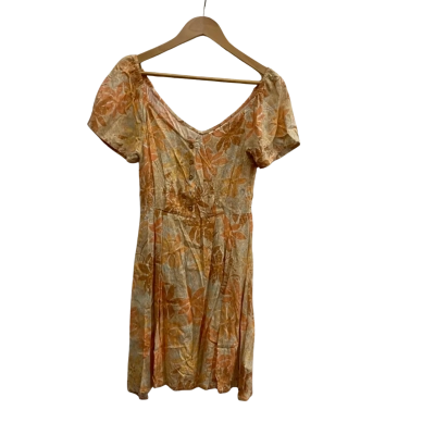 Roxy Women’s Peach Floral Shimmy Off Mini Dress Size 8 / S