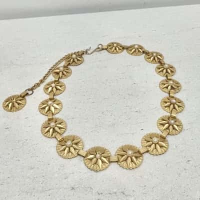 Vintage Gold Metal Pearl Belt 