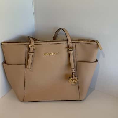 Michael Kors Charlotte Saffiano Leather Tote in Camel