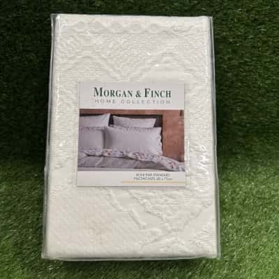 Morgan & Finch Boni White Pillowcases x 2 (New)