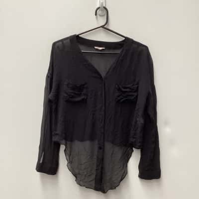 Gorman Womens  Size 10 Long Sleeve Top Black  silk 
