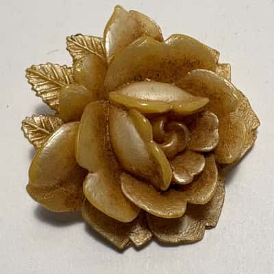  Vtg. Butterscotch-amber or celluloid/Bakelite-style carved rose floral brooch 1930’s-50’s