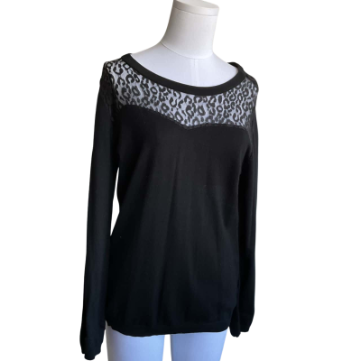 “Foil” - Womens  Size M Crew Neck Jumper Black  with lace insert 
