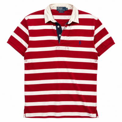 Polo Ralph Lauren Red & White Striped Custom Fit Polo Shirt – Size M