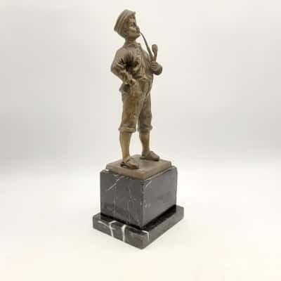 Antique F. Thermann Bronze Statue on Marble Base, Signed by Sculptor 