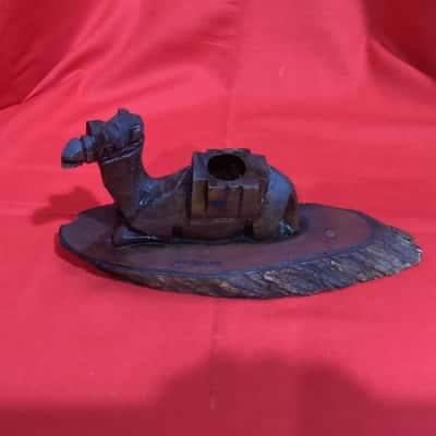 Vintage Hand Carved Camel Inkwell from Jerusalem