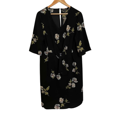 Autograph Black Heritage Florals Short Sleeve Dress Size 14